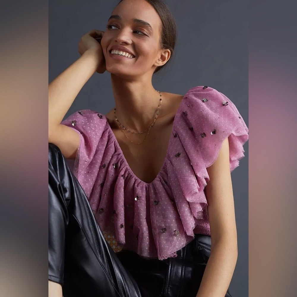 Anthropologie Women's Pink and Gold Blouse NWOT